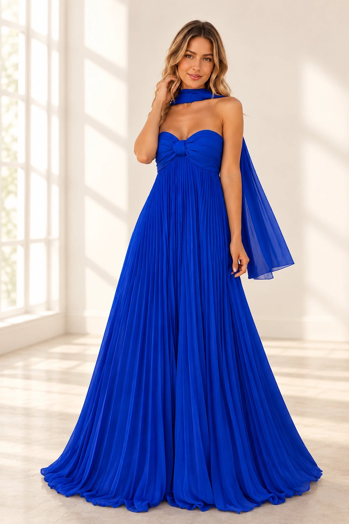 Elegant Chiffon A-Line Sweetheart Strapless Pleated Lace-Up Back Prom Dress