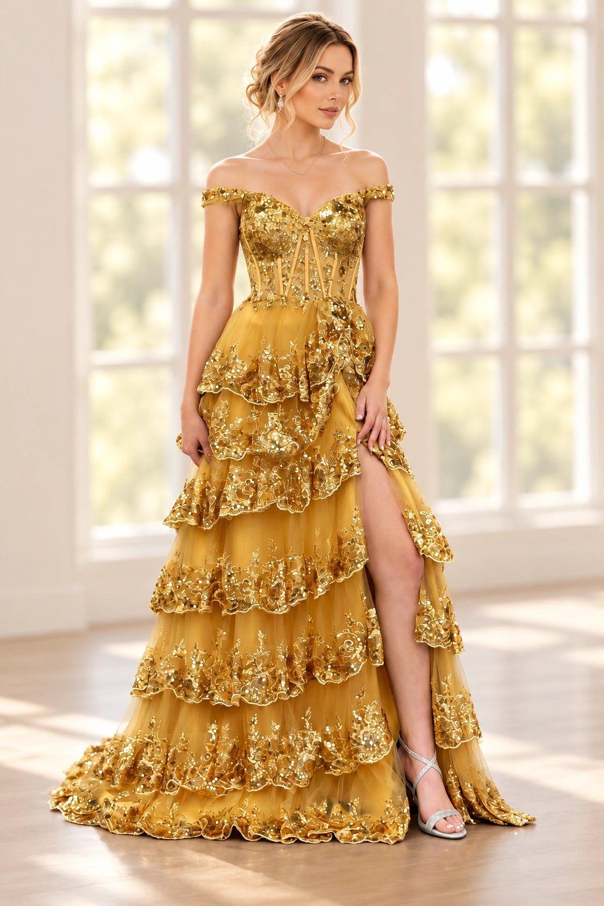 Elegant Tulle Floral Lace A-Line Sweetheart Corset Lace-Up Back Prom Dress