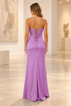 Elegant Satin Sheath Sweetheart Strapless Cutout Lace-Up Back Prom Dress