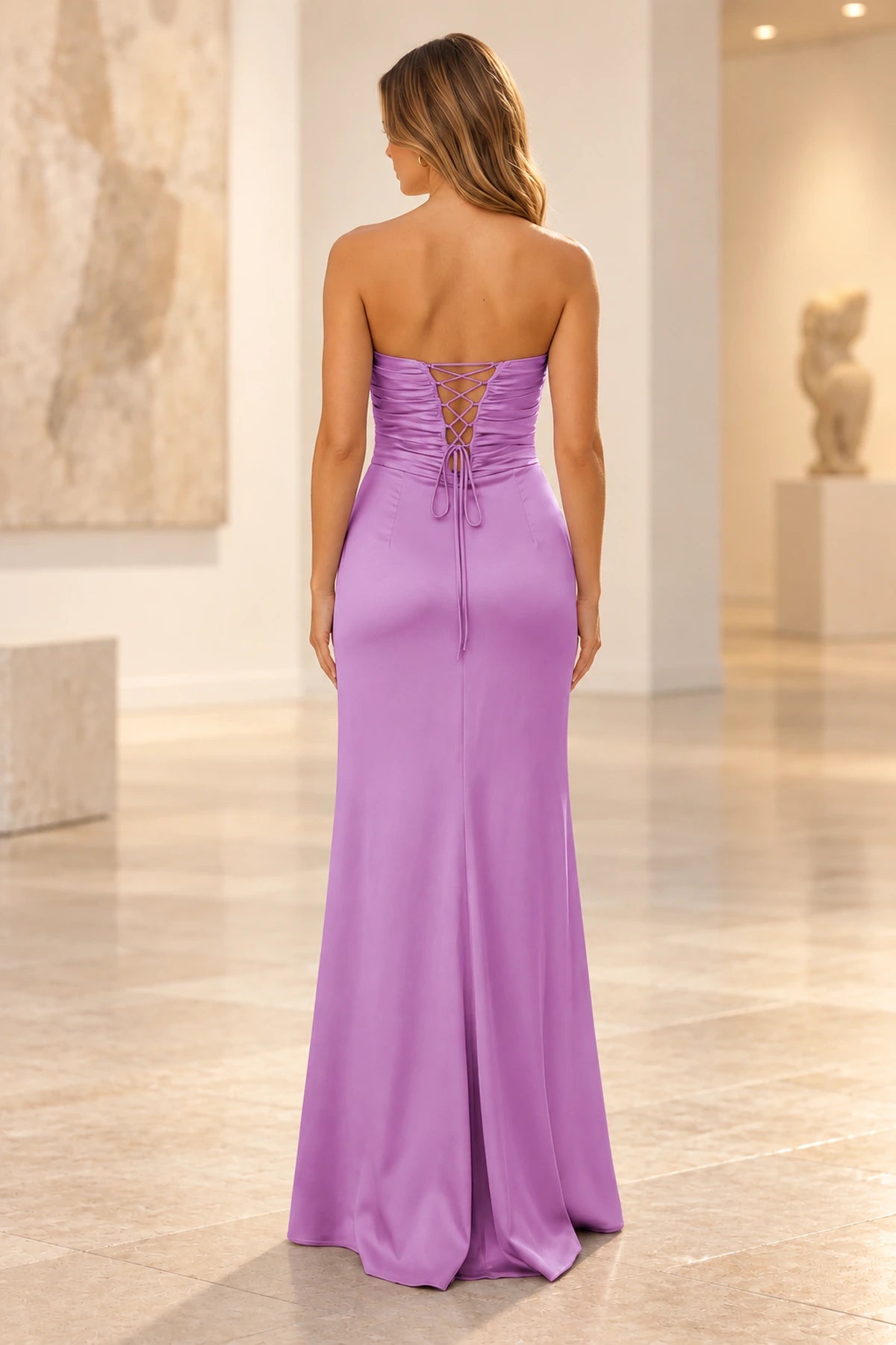 Elegant Satin Sheath Sweetheart Strapless Cutout Lace-Up Back Prom Dress
