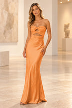 Elegant Satin Sheath Sweetheart Strapless Cutout Lace-Up Back Prom Dress