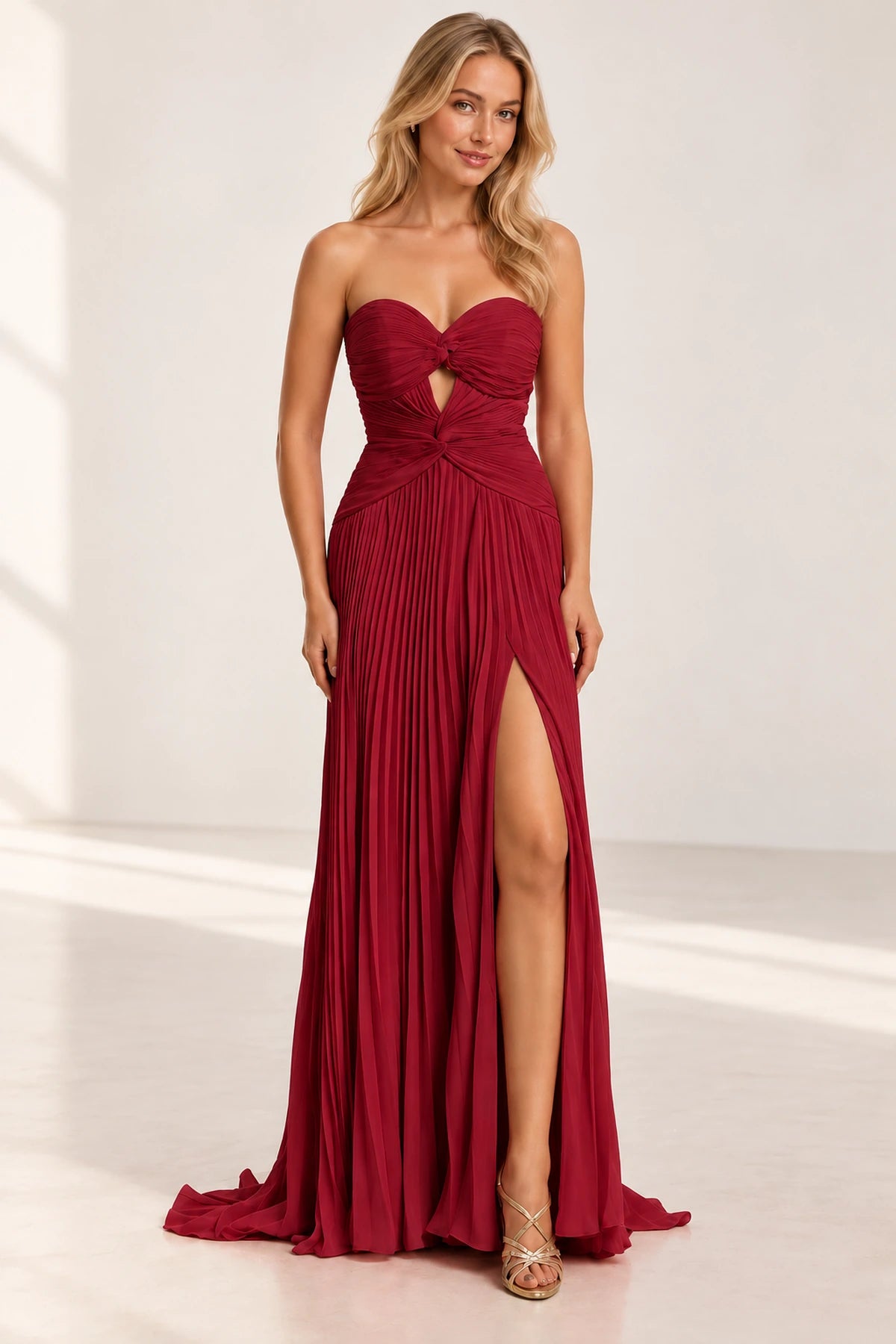 Elegant Chiffon A-Line Sweetheart Strapless Cutout Lace-Up Back Long Prom Dress