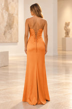 Elegant Satin Sheath Sweetheart Strapless Cutout Lace-Up Back Prom Dress