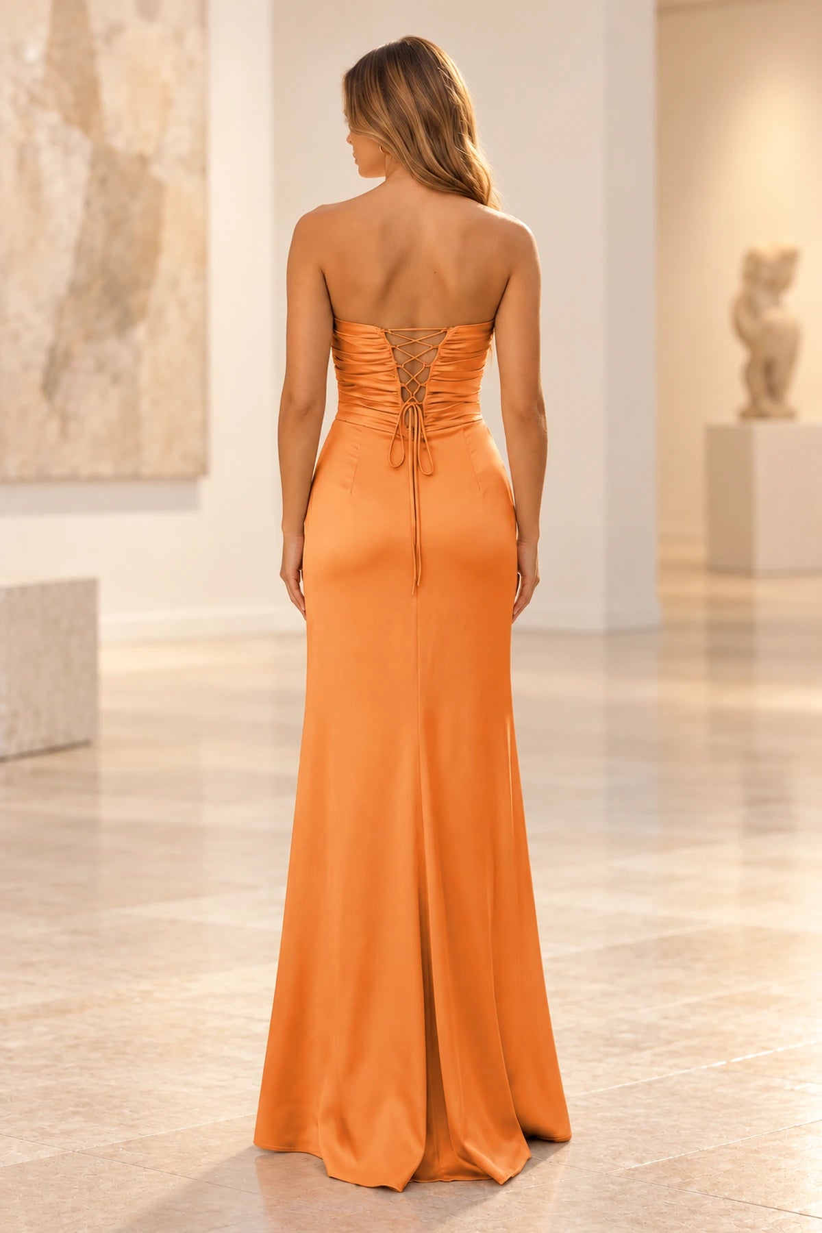 Elegant Satin Sheath Sweetheart Strapless Cutout Lace-Up Back Prom Dress