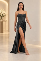 Striking Sheath Scoop Neck Strapless Lace Up Floor Length Prom Dress