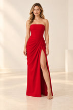 Chic Sheath Strapless Sleeveless Lace Up Back Floor Length Bridesmaid Dress