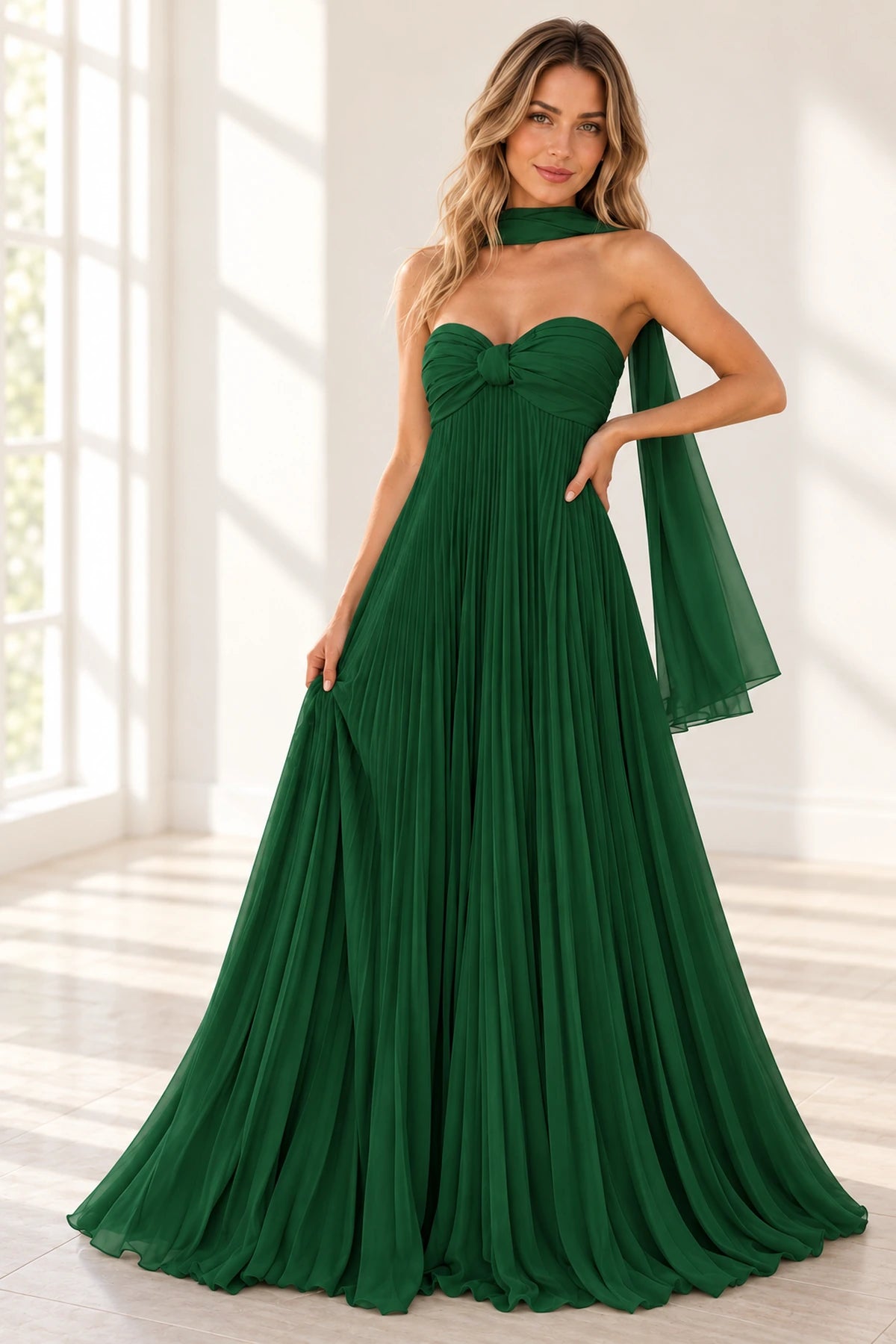 Elegant Chiffon A-Line Sweetheart Strapless Pleated Lace-Up Back Prom Dress