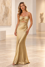 Elegant Satin Sheath Sweetheart Strapless Cutout Lace-Up Back Prom Dress