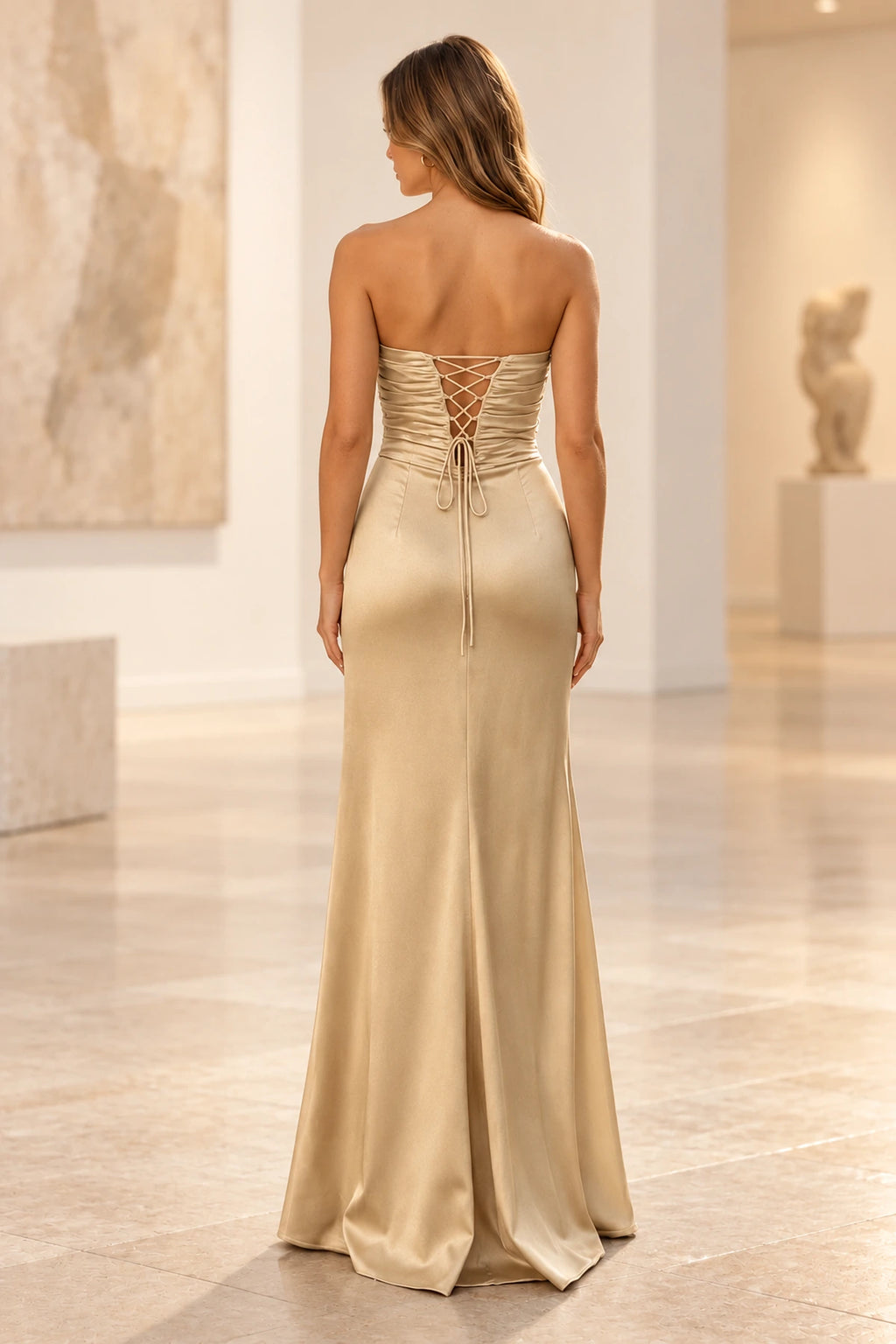 Elegant Satin Sheath Sweetheart Strapless Cutout Lace-Up Back Prom Dress