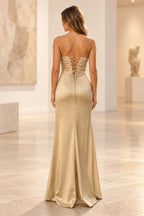 Elegant Satin Sheath Sweetheart Strapless Cutout Lace-Up Back Prom Dress