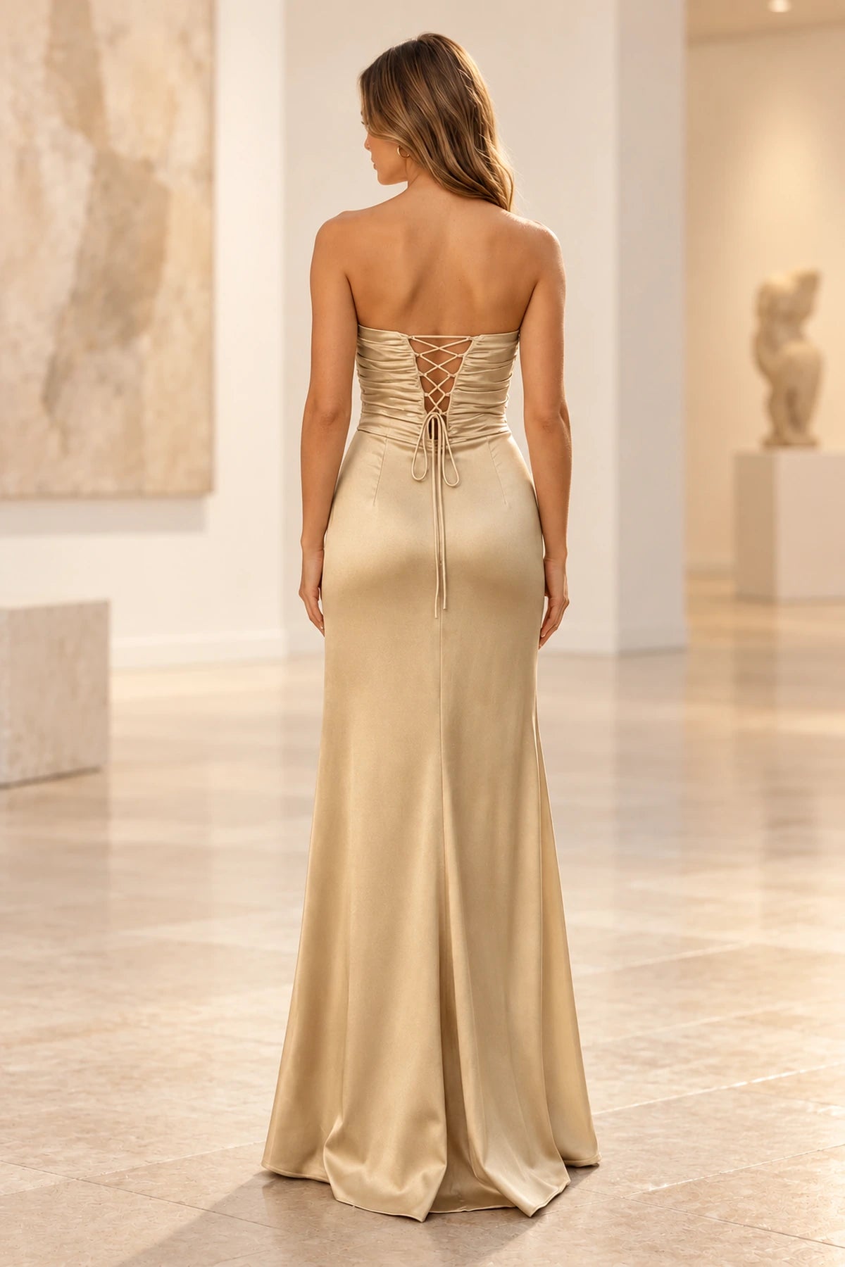 Elegant Satin Sheath Sweetheart Strapless Cutout Lace-Up Back Prom Dress