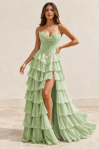 Elegant Chiffon Ball Gown Sweetheart Strapless Corset Lace-Up Back Prom Dress
