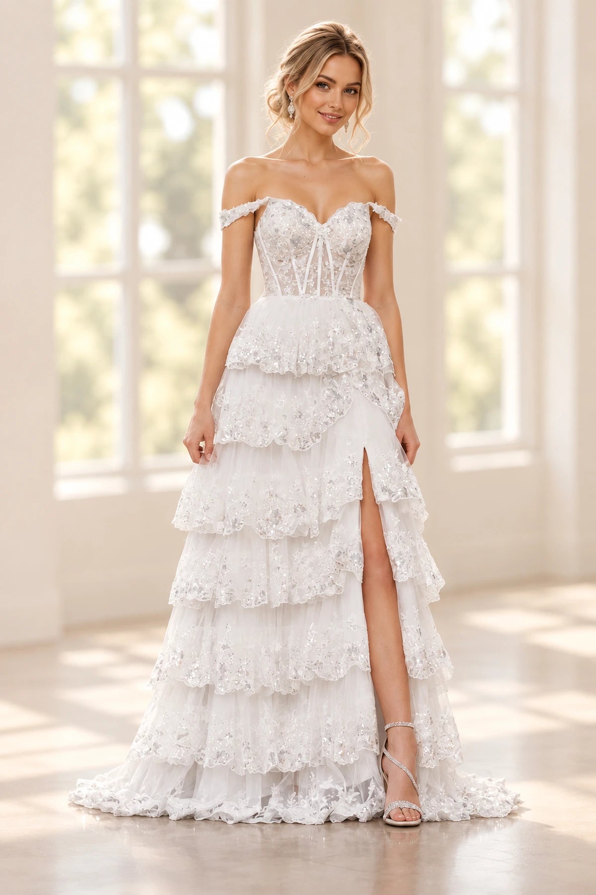 Elegant Tulle Floral Lace A-Line Sweetheart Corset Lace-Up Back Prom Dress