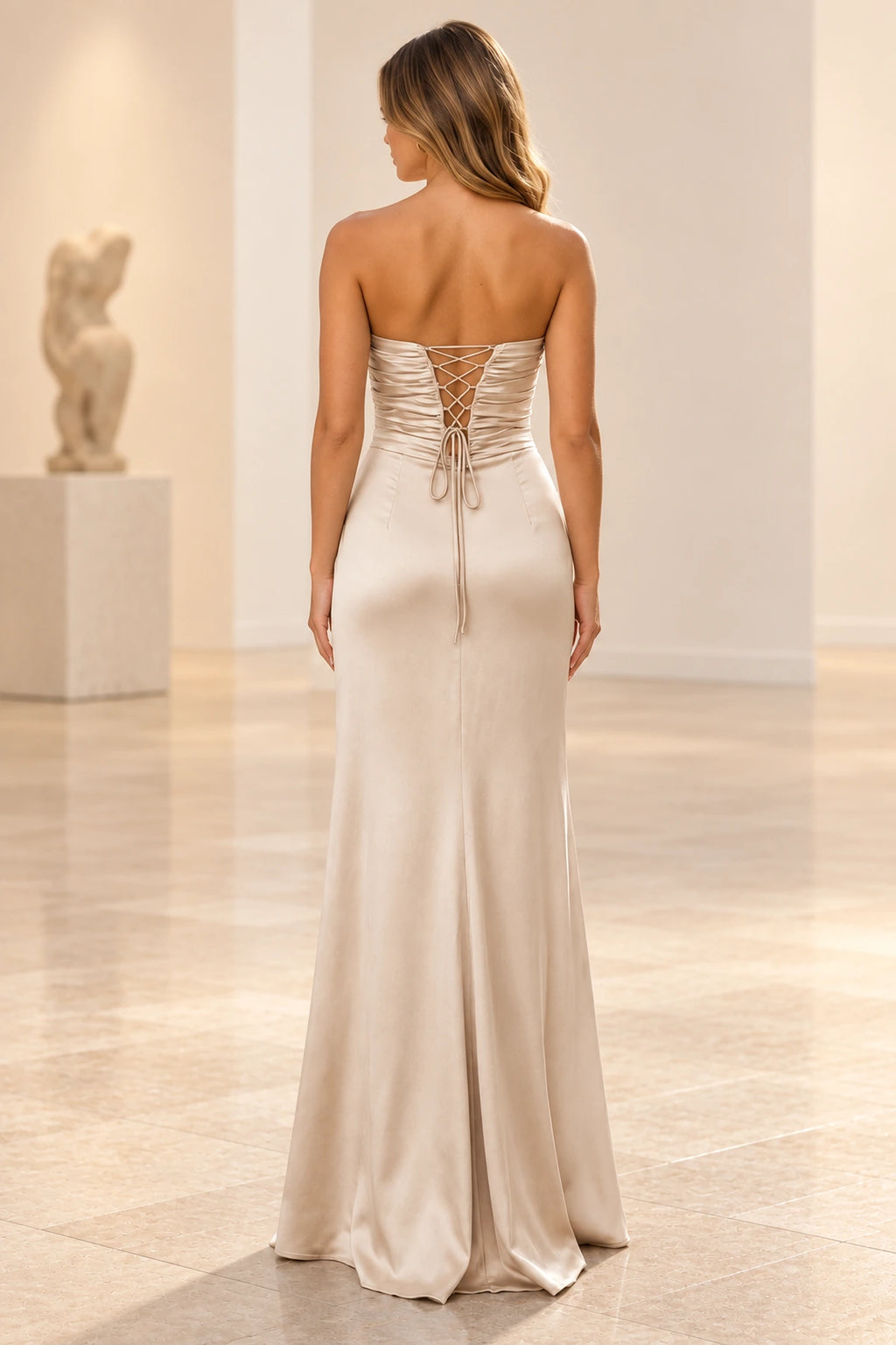 Elegant Satin Sheath Sweetheart Strapless Cutout Lace-Up Back Prom Dress