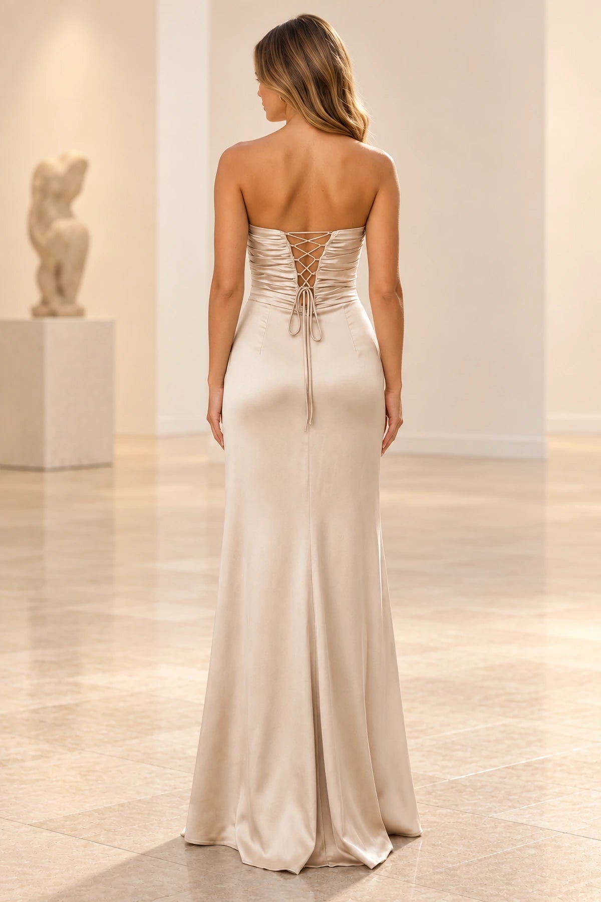Elegant Satin Sheath Sweetheart Strapless Cutout Lace-Up Back Prom Dress
