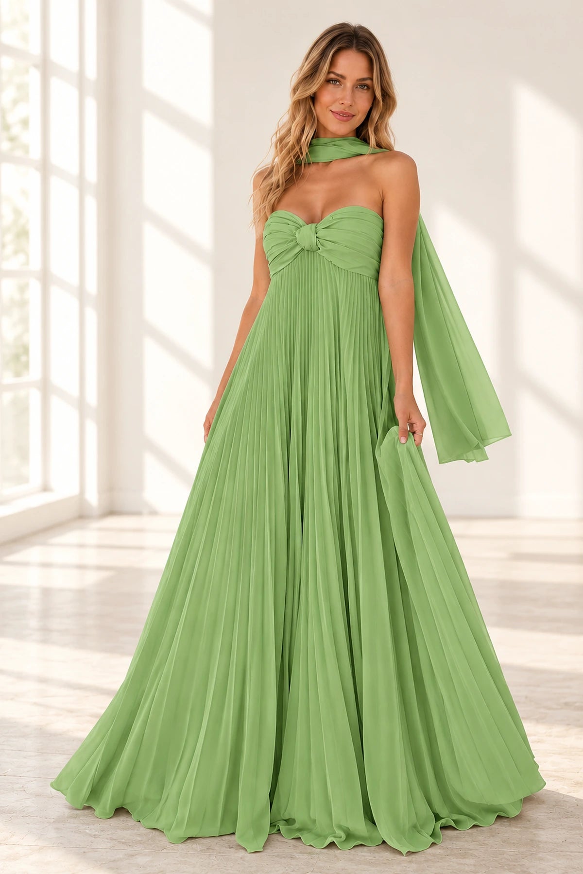 Elegant Chiffon A-Line Sweetheart Strapless Pleated Lace-Up Back Prom Dress