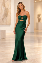 Elegant Satin Sheath Sweetheart Strapless Cutout Lace-Up Back Prom Dress
