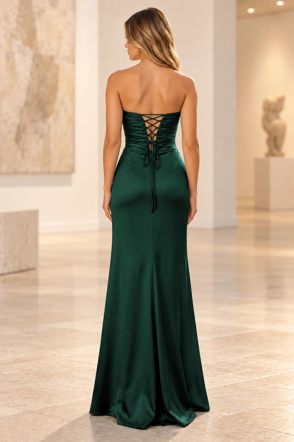 Elegant Satin Sheath Sweetheart Strapless Cutout Lace-Up Back Prom Dress