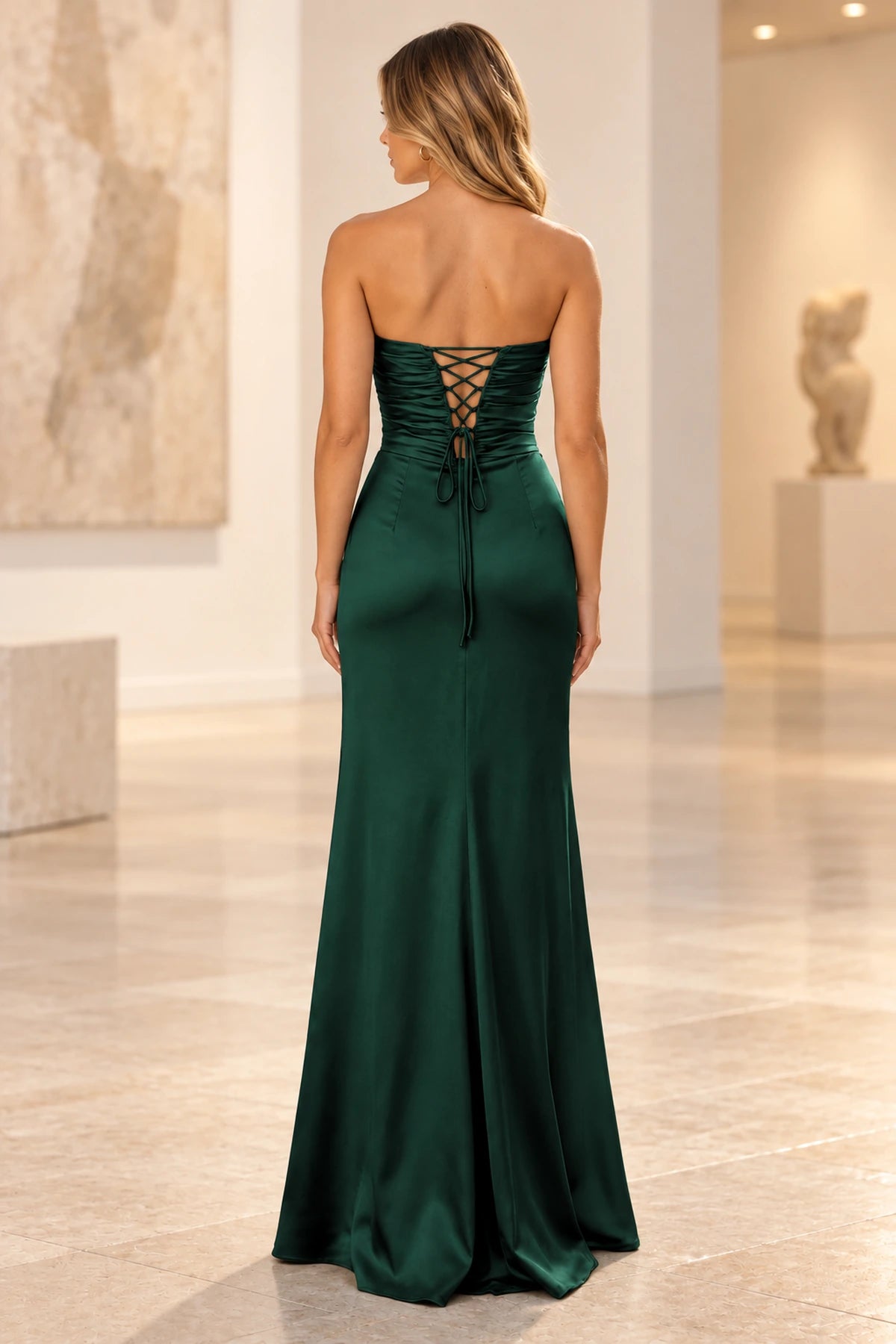Elegant Satin Sheath Sweetheart Strapless Cutout Lace-Up Back Prom Dress
