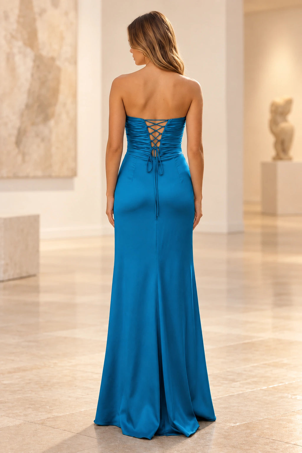Elegant Satin Sheath Sweetheart Strapless Cutout Lace-Up Back Prom Dress