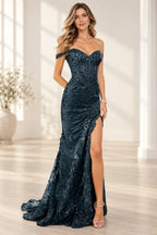 Refined Mermaid Sweetheart Off Shoulder Embellished Floor Length Prom Dress