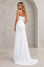 Radiant Satin Look Sheath Straight Neck Strapless Draped Long Prom Dress