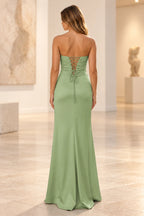 Elegant Satin Sheath Sweetheart Strapless Cutout Lace-Up Back Prom Dress