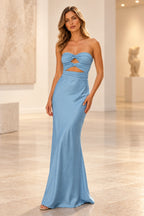 Elegant Satin Sheath Sweetheart Strapless Cutout Lace-Up Back Prom Dress