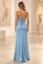 Elegant Satin Sheath Sweetheart Strapless Cutout Lace-Up Back Prom Dress
