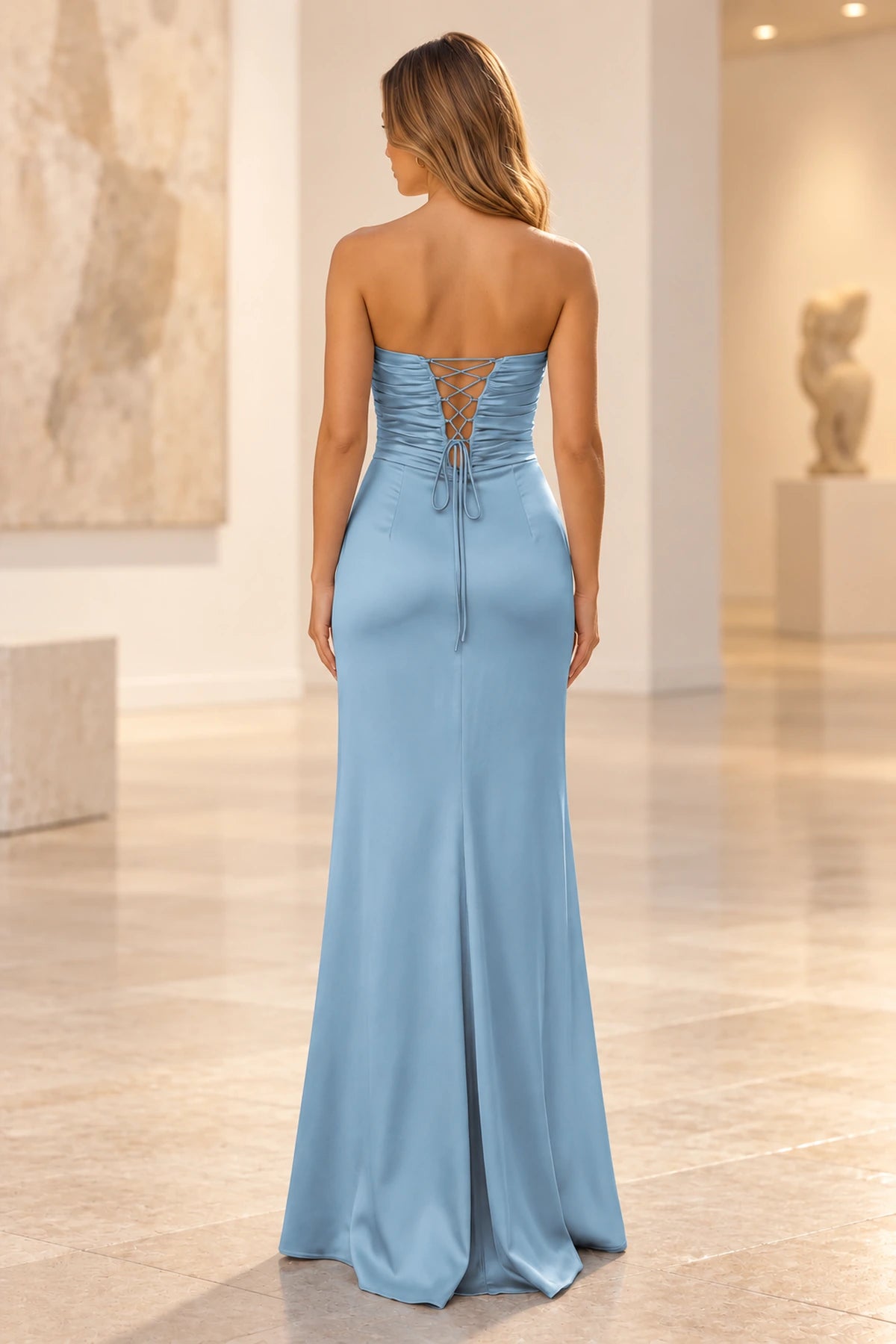 Elegant Satin Sheath Sweetheart Strapless Cutout Lace-Up Back Prom Dress