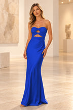 Elegant Satin Sheath Sweetheart Strapless Cutout Lace-Up Back Prom Dress