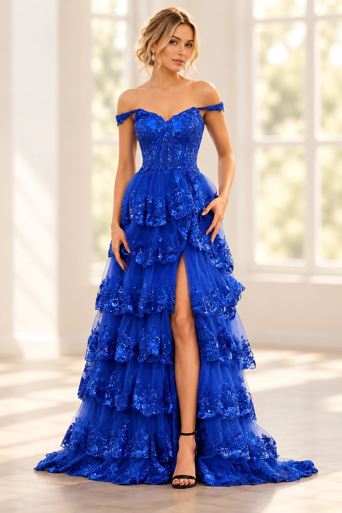Elegant Tulle Floral Lace A-Line Sweetheart Corset Lace-Up Back Prom Dress
