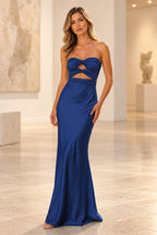Elegant Satin Sheath Sweetheart Strapless Cutout Lace-Up Back Prom Dress