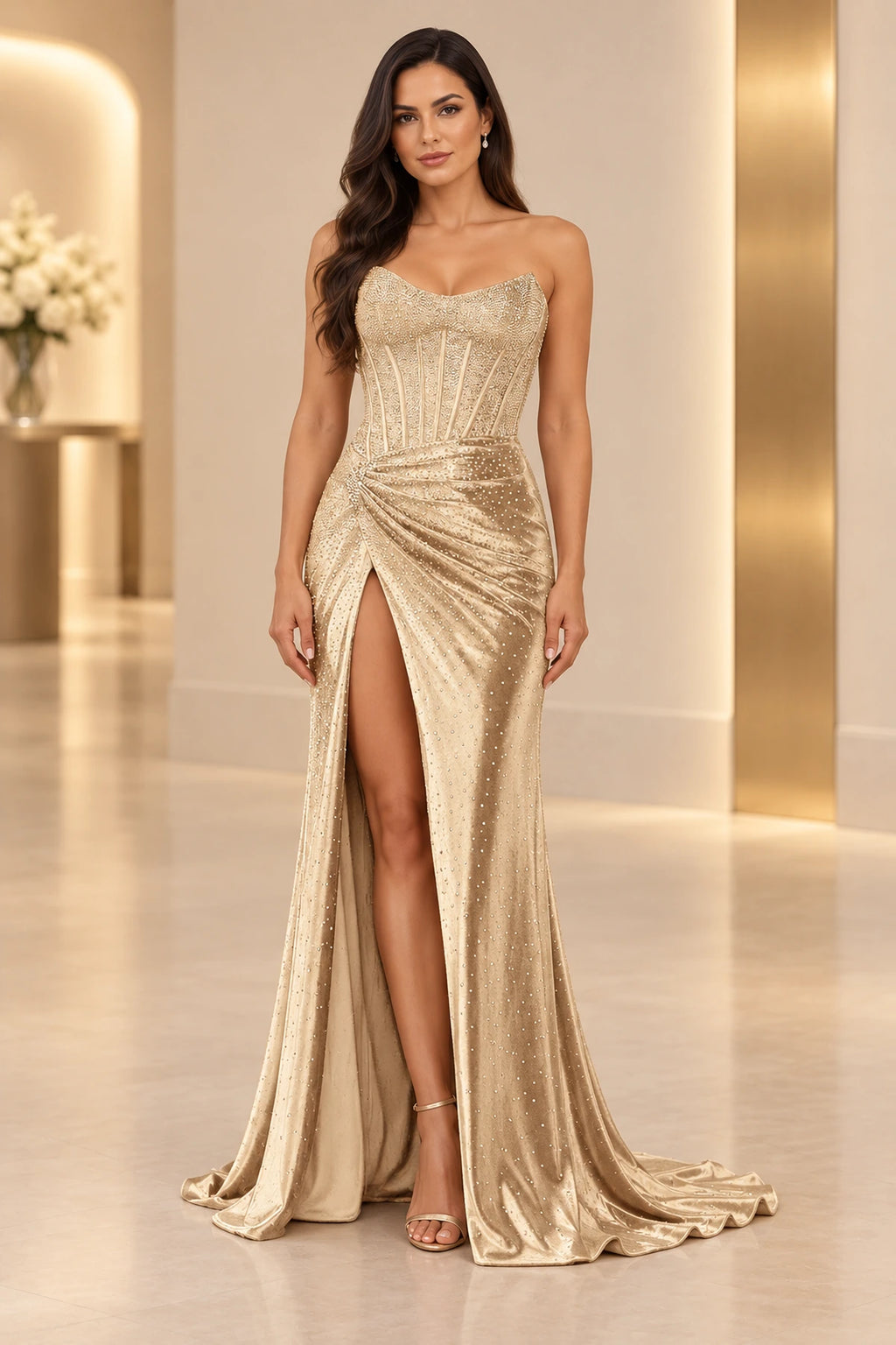 Striking Sheath Scoop Neck Strapless Lace Up Floor Length Prom Dress