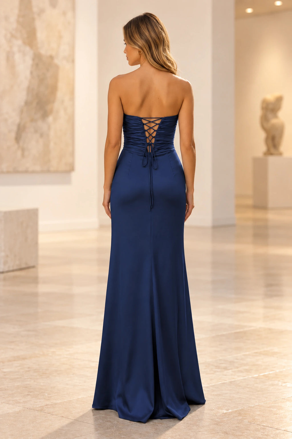Elegant Satin Sheath Sweetheart Strapless Cutout Lace-Up Back Prom Dress