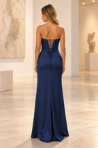 Elegant Satin Sheath Sweetheart Strapless Cutout Lace-Up Back Prom Dress