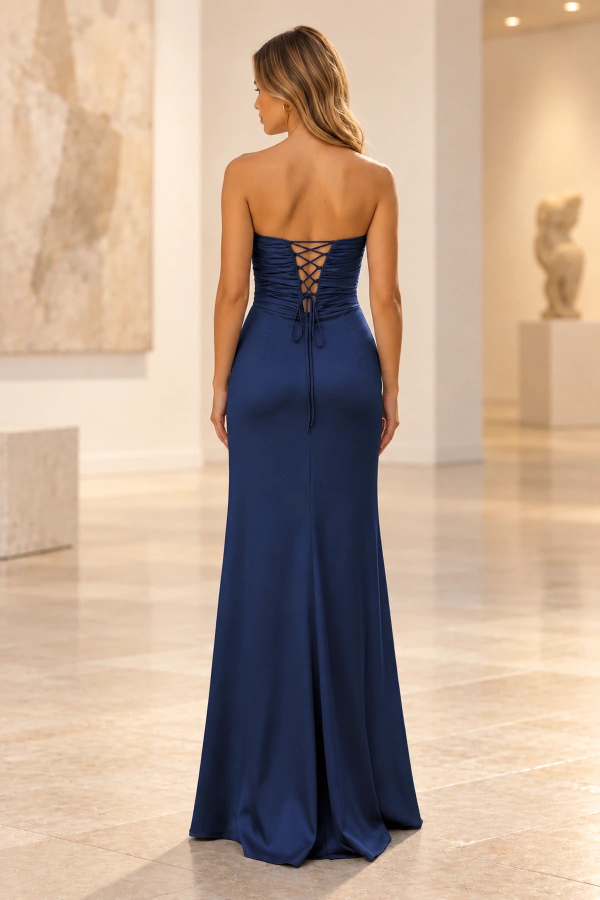 Elegant Satin Sheath Sweetheart Strapless Cutout Lace-Up Back Prom Dress
