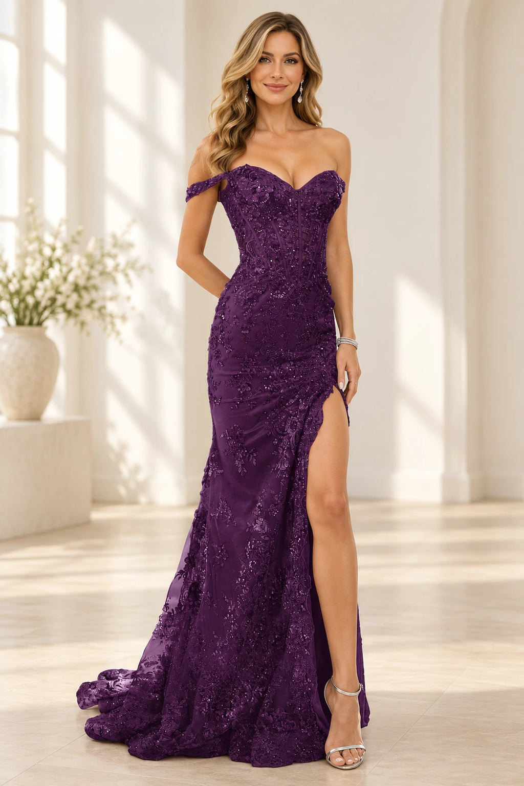 Refined Mermaid Sweetheart Off Shoulder Embellished Floor Length Prom Dress