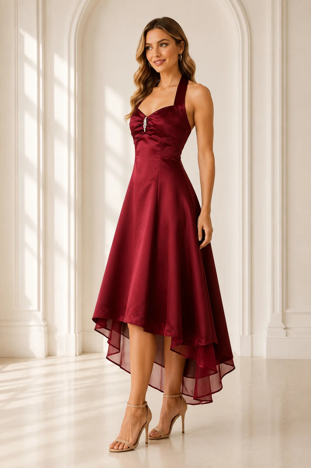 Burgundy Chiffon High Low A Line Cocktail Dress with Sweetheart Neckline Homecoming dress