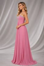 Blush Pink Chiffon Sweetheart Neck Long A Line Ball Gown Prom Dress