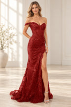 Refined Mermaid Sweetheart Off Shoulder Embellished Floor Length Prom Dress
