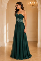 Dark Green Chiffon Sweetheart Neck Long A Line Mother of the Bride Dress