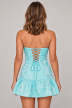 Romantic Fit and Flare Sweetheart Strapless Lace-Up Back Mini Homecoming Dress