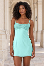 Romantic A-Line Square Neck Spaghetti Strap Lace-Up Back Mini Homecoming Dress