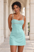 Sparkling A-Line Sweetheart Spaghetti Strap Lace-Up Back Mini Homecoming Dress