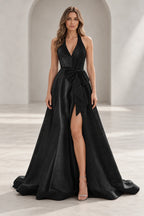 Regal A Line Halter Sleeveless Lace Up Floor Length Prom Dress