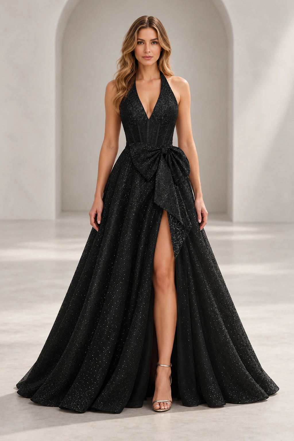 Regal A Line Halter Sleeveless Lace Up Floor Length Prom Dress