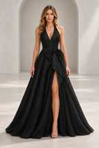 Regal A Line Halter Sleeveless Lace Up Floor Length Prom Dress