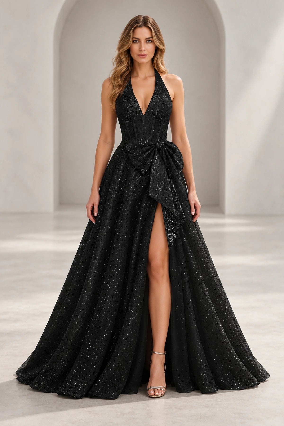 Regal A Line Halter Sleeveless Lace Up Floor Length Prom Dress