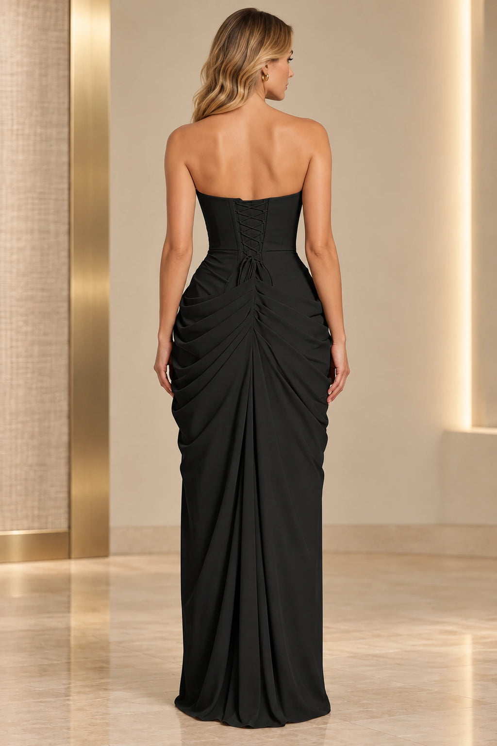 Refined Sheath Straight Neck Strapless Lace Up Floor Length Prom Dress